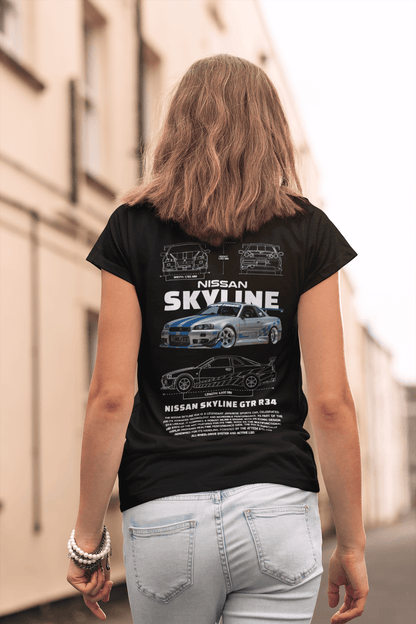 Nissan Skyline GT-R R34 Graphic T-Shirt — Skyline Blueprint & Street Car