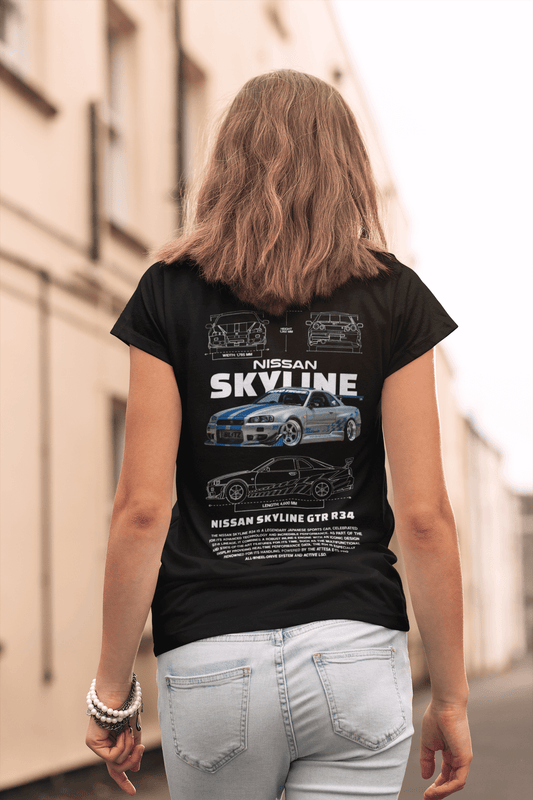 Nissan Skyline GT-R R34 Graphic T-Shirt — Skyline Blueprint & Street Car