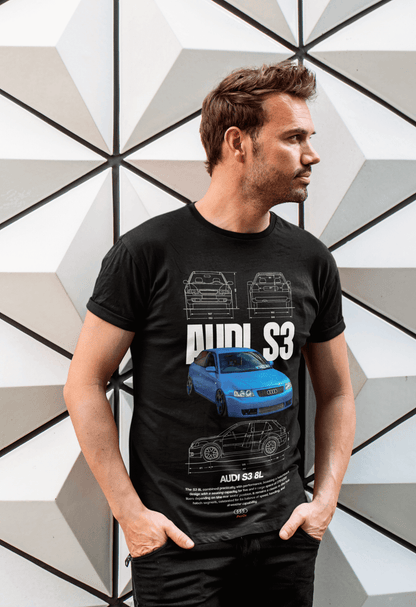 Audi S3 8L Graphic T-Shirt — Blue Hot Hatch Poster & Blueprint
