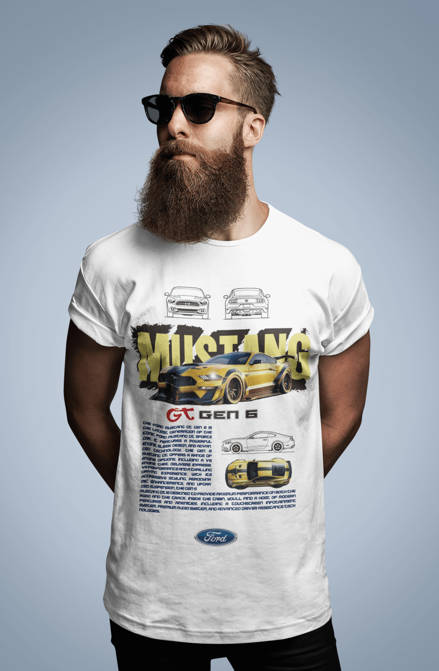 Ford Mustang GT (Gen 6) Graphic T-Shirt — Photo & Line Sketch