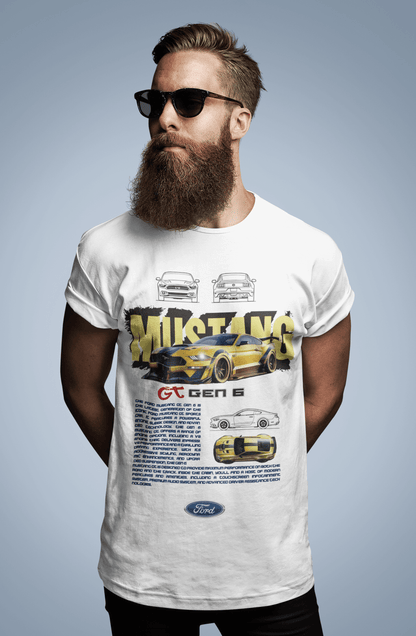 Ford Mustang GT (Gen 6) Graphic T-Shirt — Photo & Line Sketch