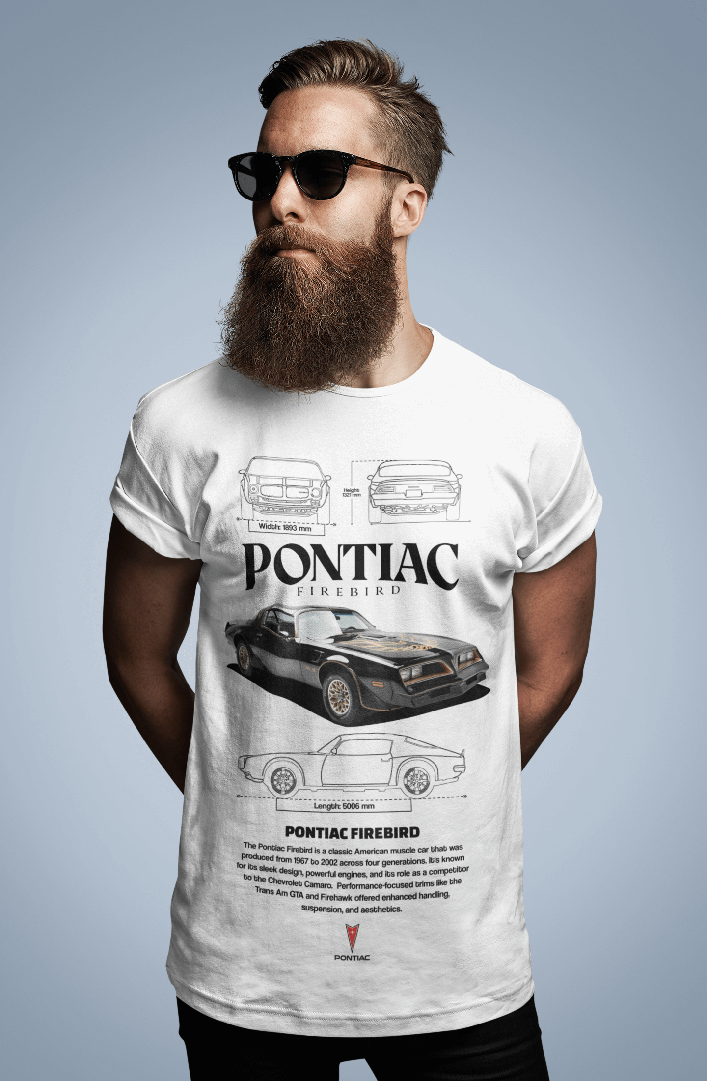 Pontiac Firebird Graphic T-Shirt — Blueprint & Photo Poster