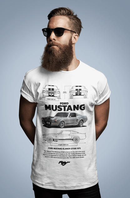 Ford Mustang Eleanor GT500 Graphic T-Shirt — Photo & Line Sketch