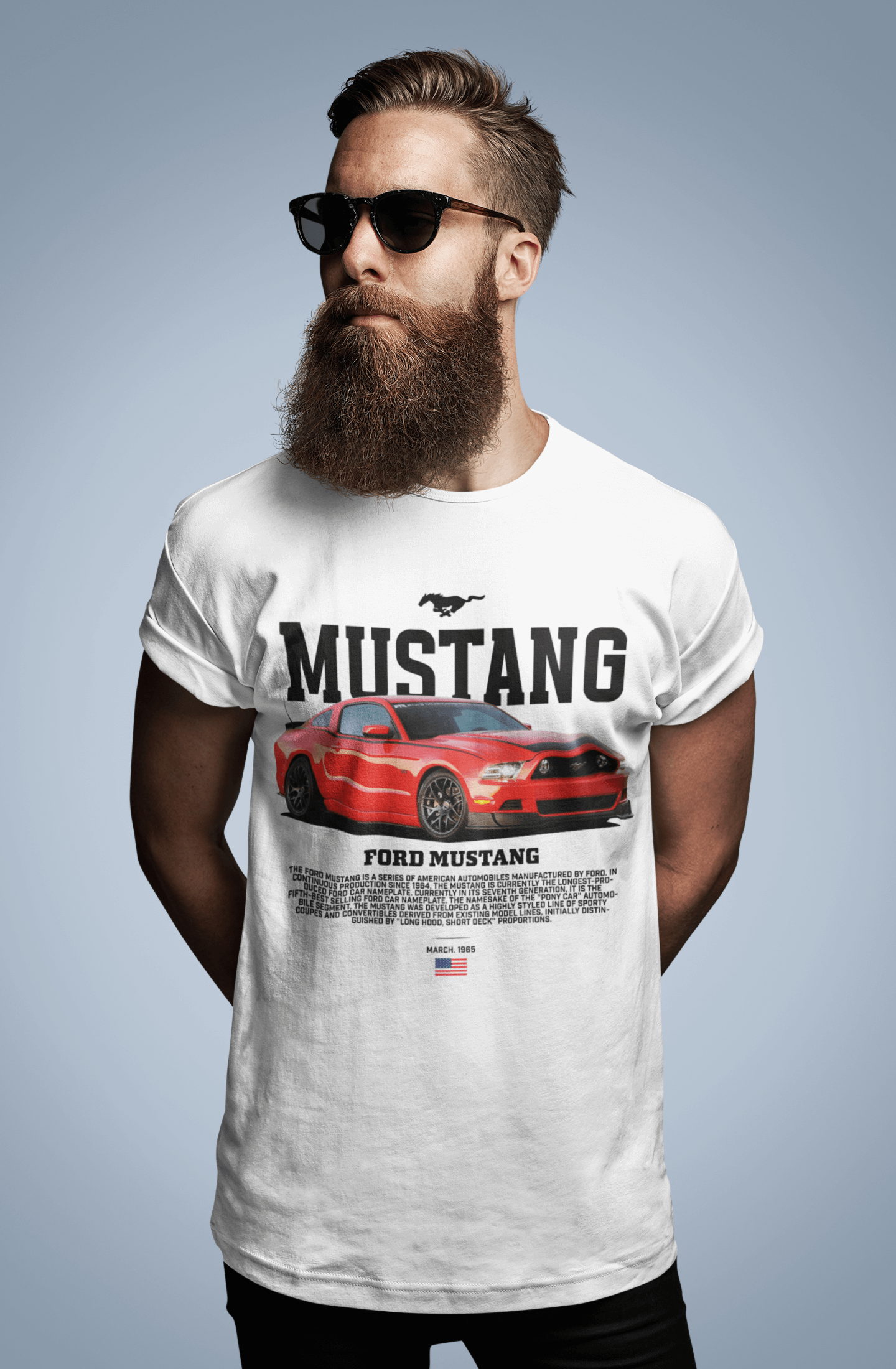 Ford Mustang Graphic T‑Shirt — Red Photo Poster