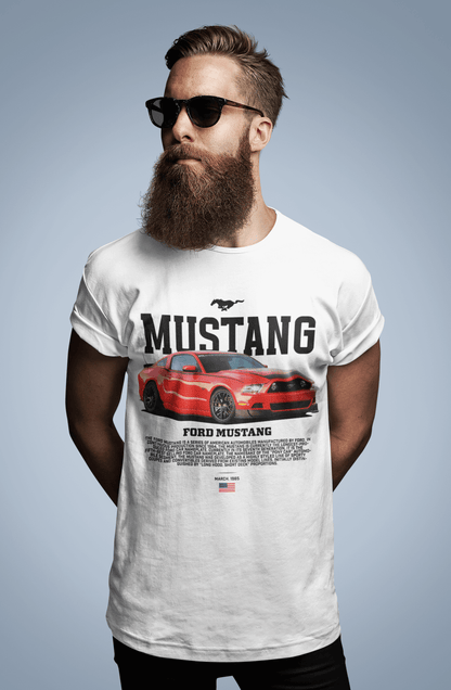 Ford Mustang Graphic T‑Shirt — Red Photo Poster