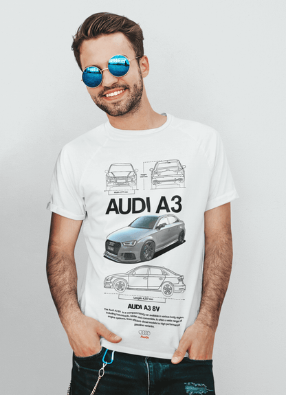 Audi A3 (8V) Graphic T-Shirt — Blueprint + Photo
