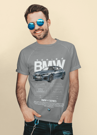 BMW 4 Series Graphic T‑Shirt — Photo & Line Sketch