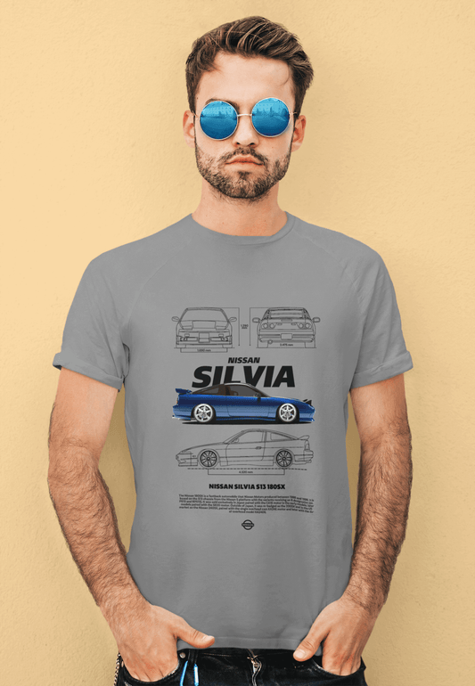 Nissan Silvia S13 180SX Graphic T-Shirt — Blue Drift Hatch Blueprint
