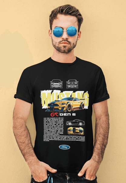 Ford Mustang GT (Gen 6) Graphic T-Shirt — Photo & Line Sketch