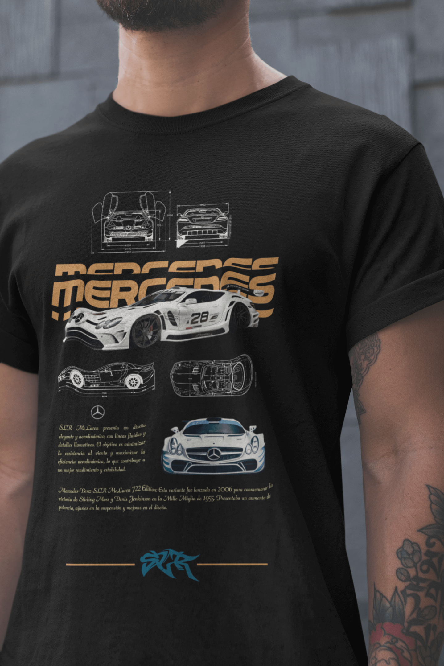 Mercedes-Benz SLR Graphic T-Shirt — Photo & Blueprint Illustration