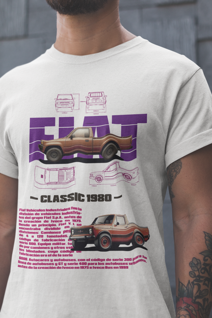 FIAT Classic 1980 Pickup Graphic T-Shirt — Photo & Line Sketch