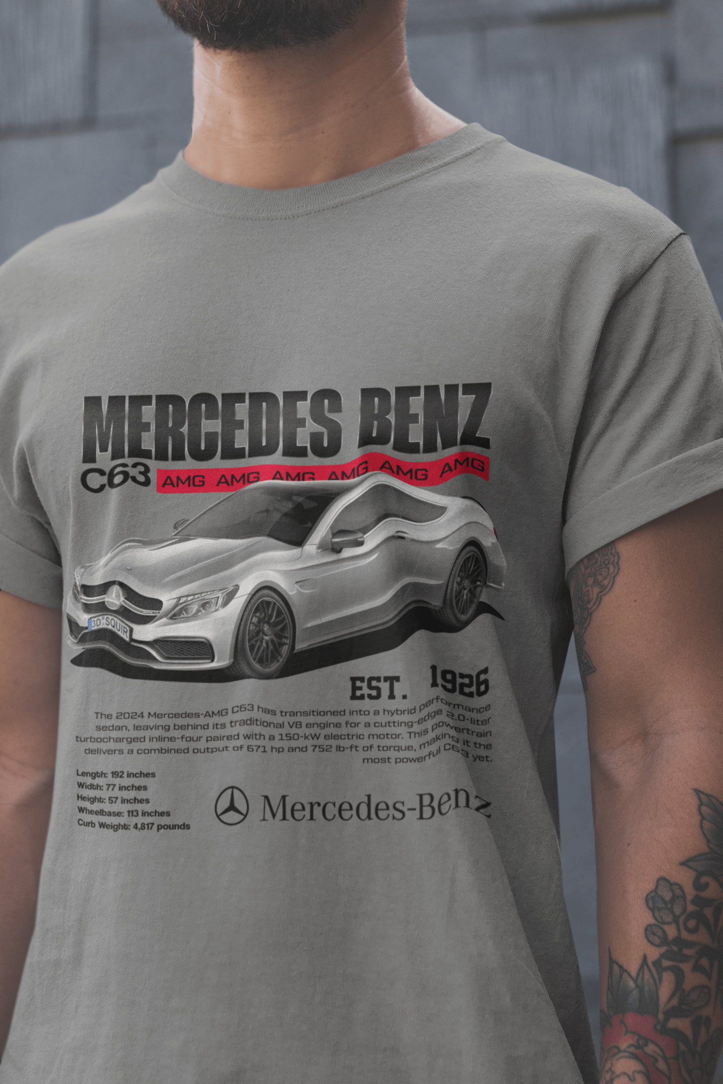 Mercedes-Benz C63 Graphic T-Shirt — Photo & Line Sketch