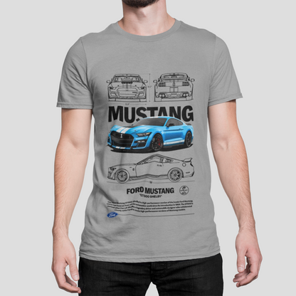 Ford Mustang GT500 Graphic T‑Shirt — Photo & Line Sketch