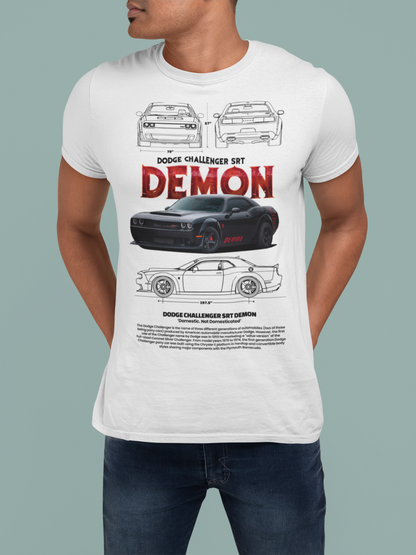 Dodge Challenger SRT Demon Graphic T‑Shirt — Photo & Technical Diagram