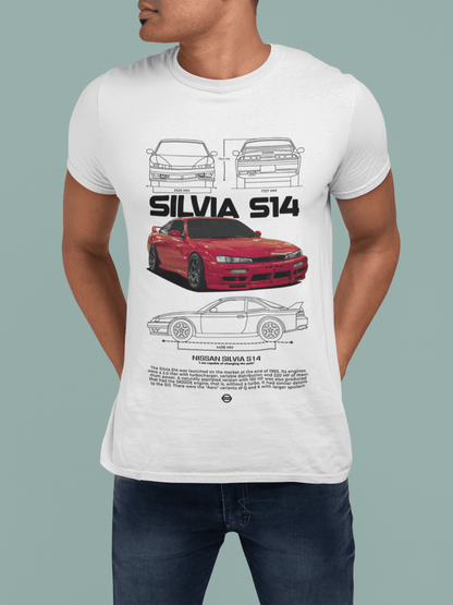 Nissan Silvia S14 Graphic T-Shirt — Photo & Line Sketch (Red)