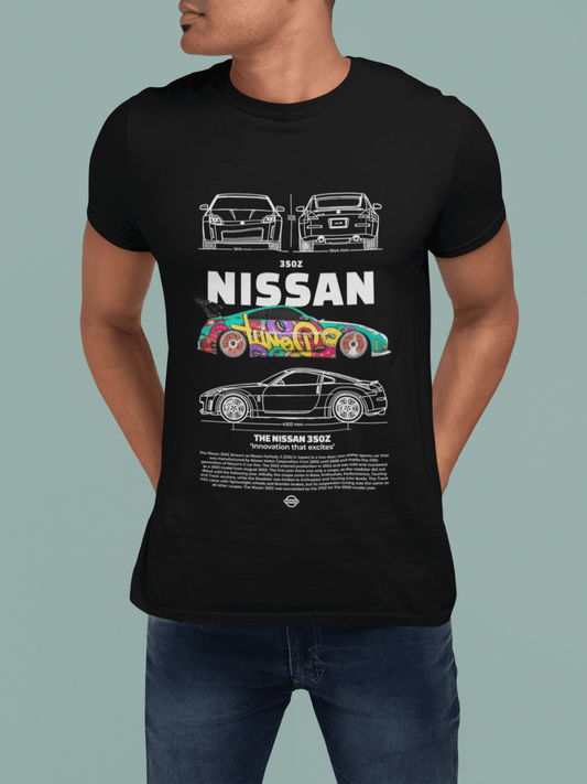 Nissan 350Z White Graphic T-Shirt — Graffiti Blueprint JDM Style