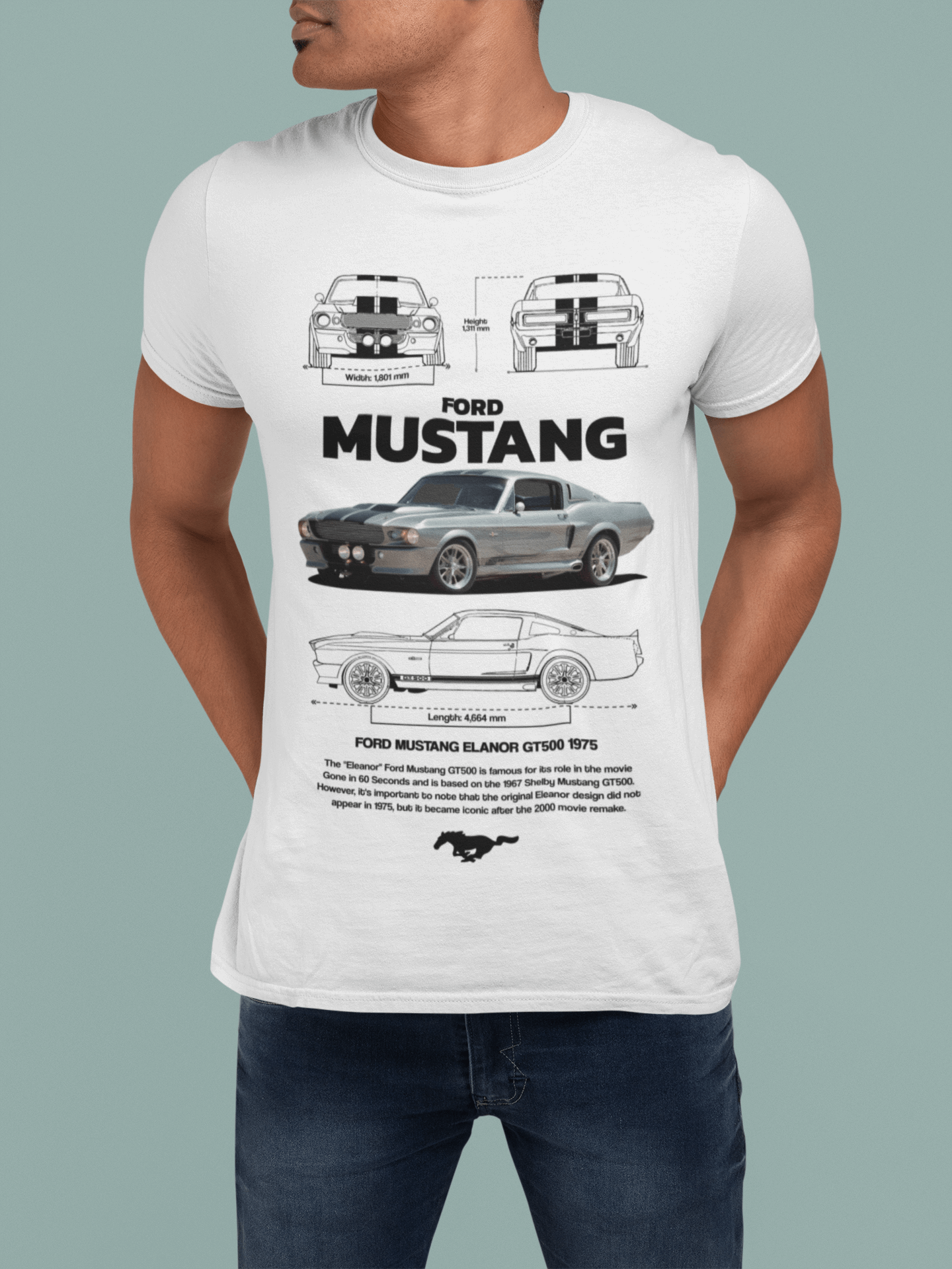 Ford Mustang Eleanor GT500 Graphic T-Shirt — Photo & Line Sketch