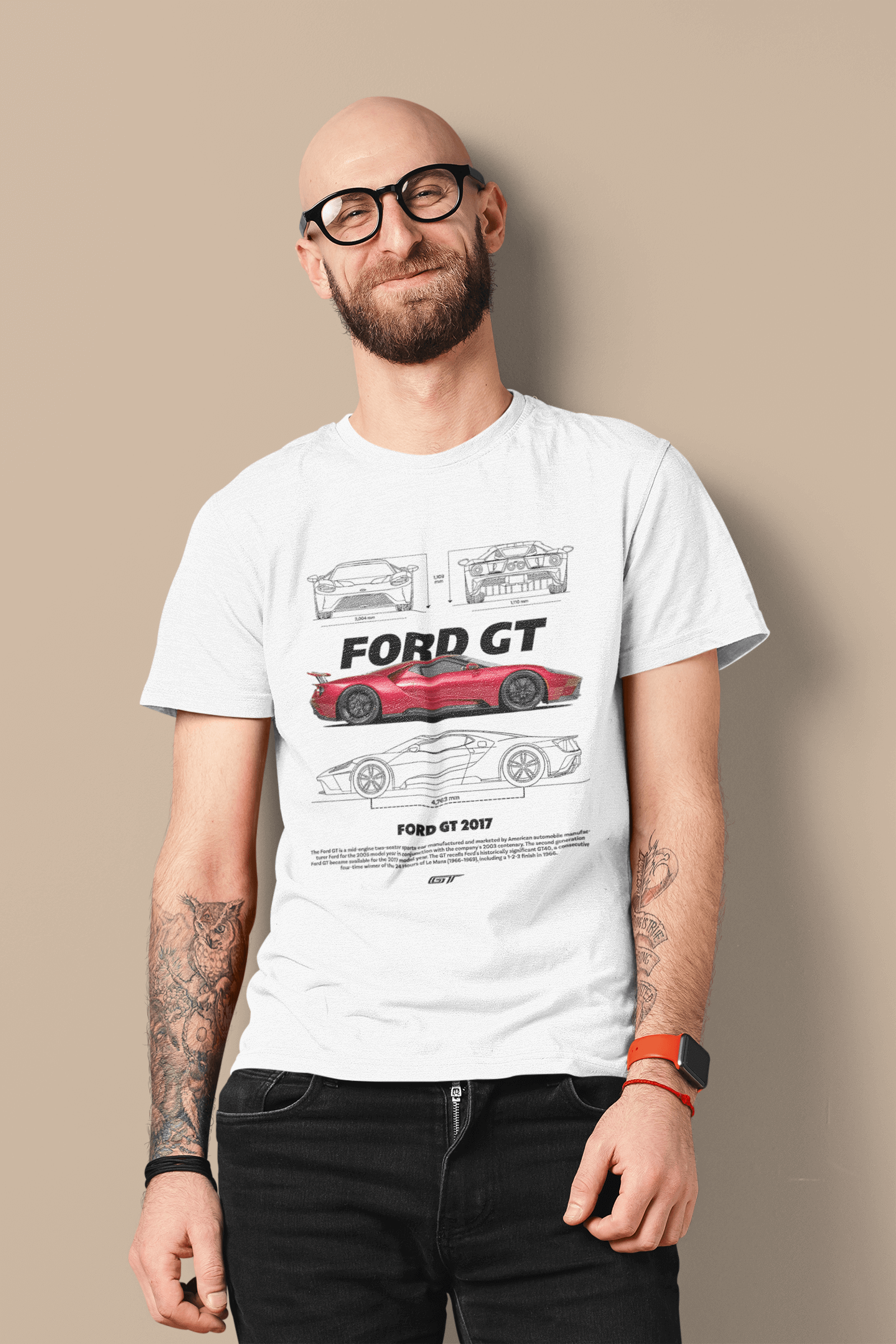 Ford GT (2017) Graphic T‑Shirt — Blueprint & Photo