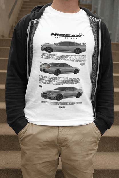Nissan Skyline GT-R R34 Graphic T-Shirt — Triple View Poster Design