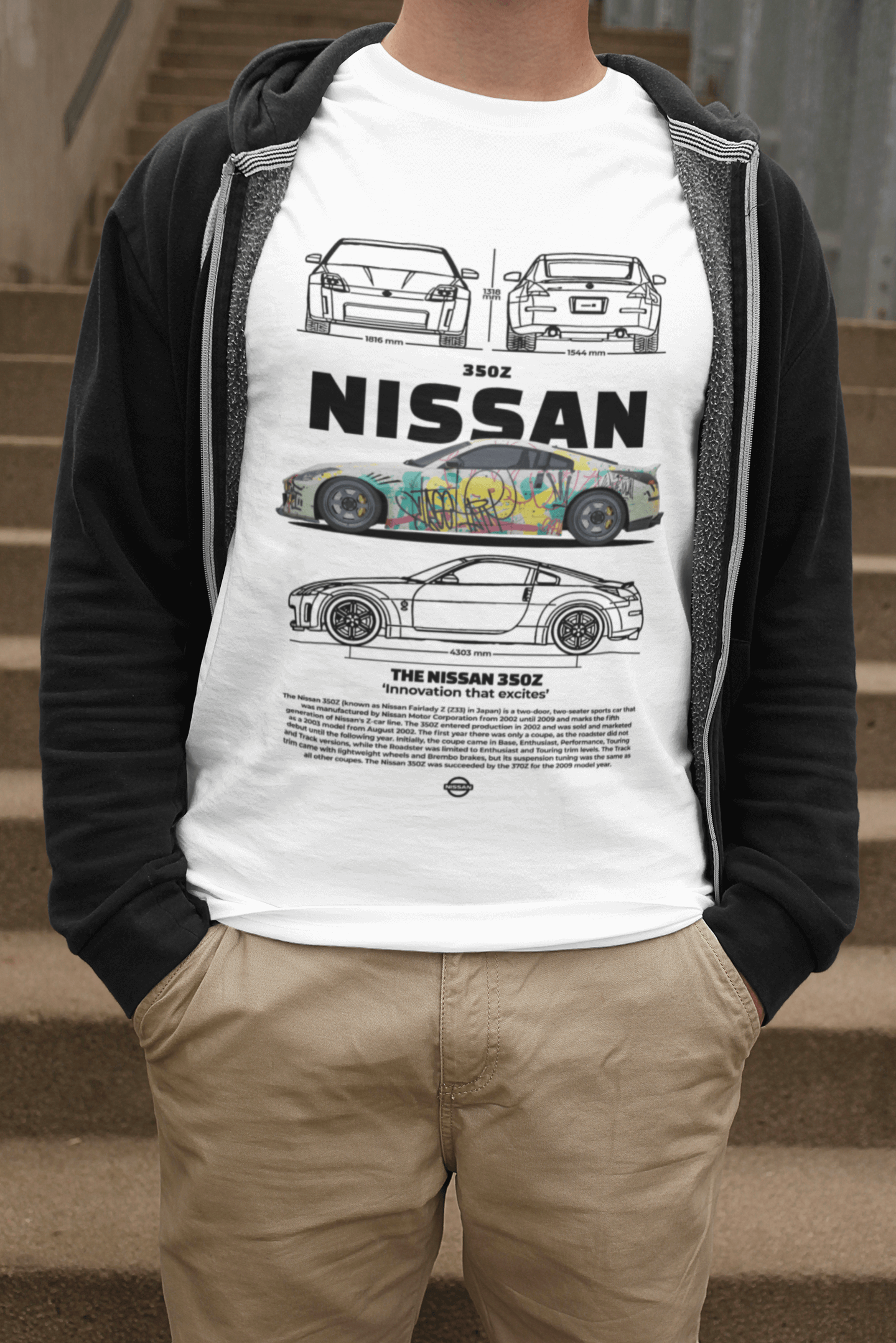 Nissan 350Z Graphic T-Shirt — Graffiti Blueprint JDM Style