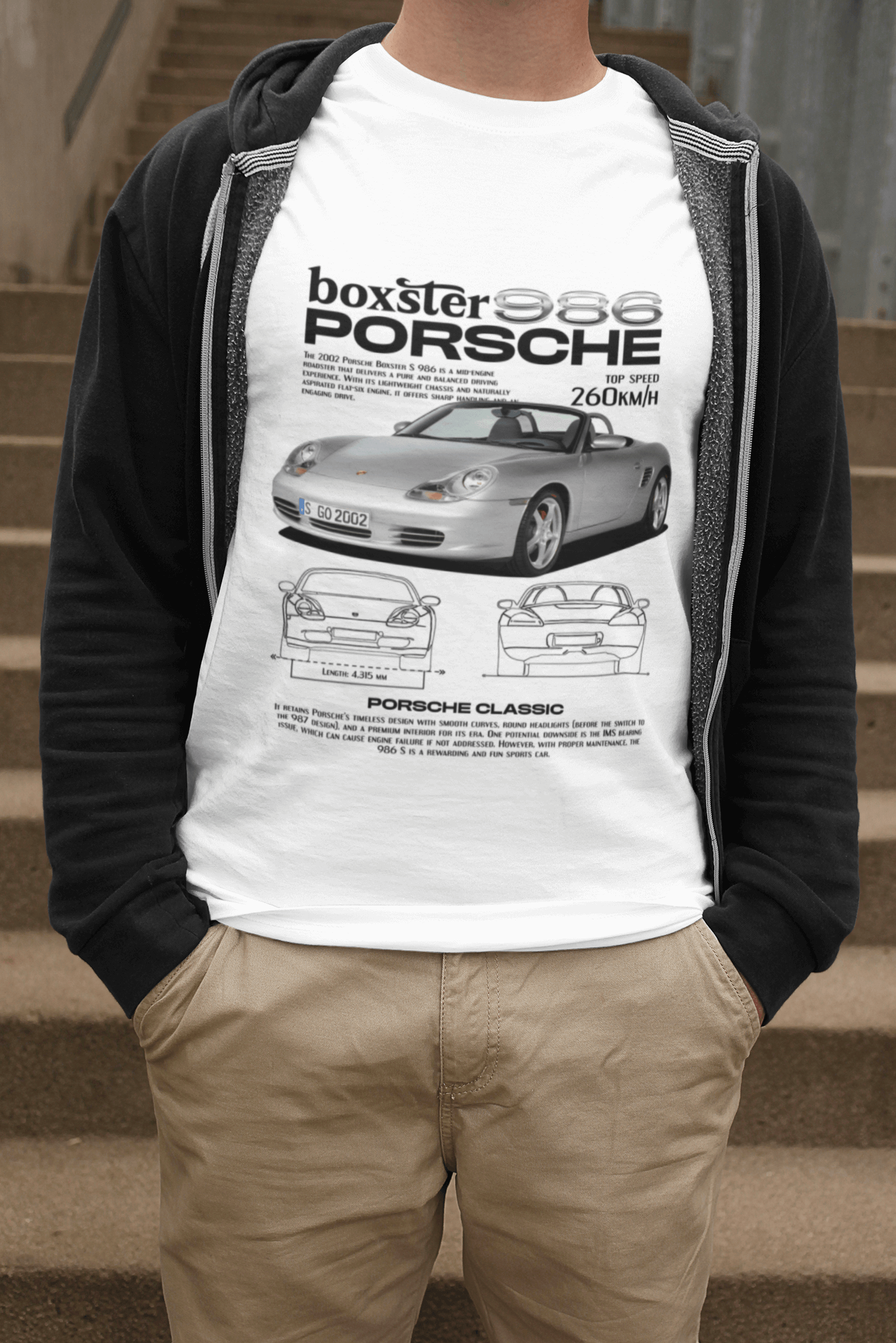 Porsche Boxster 986 Graphic T-Shirt — Photo & Line Sketch