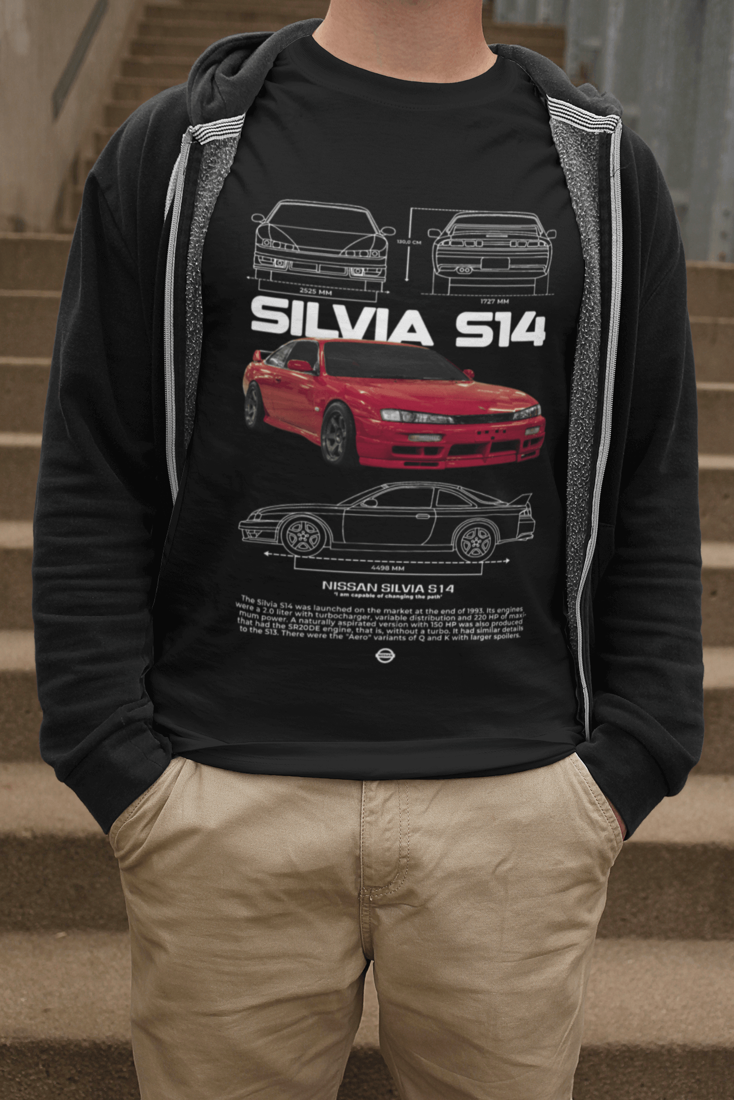 Nissan Silvia S14 Graphic T-Shirt — Red Drift Coupe Blueprint