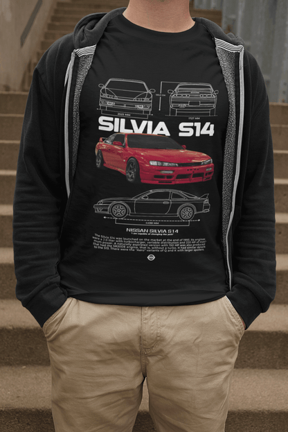 Nissan Silvia S14 Graphic T-Shirt — Red Drift Coupe Blueprint