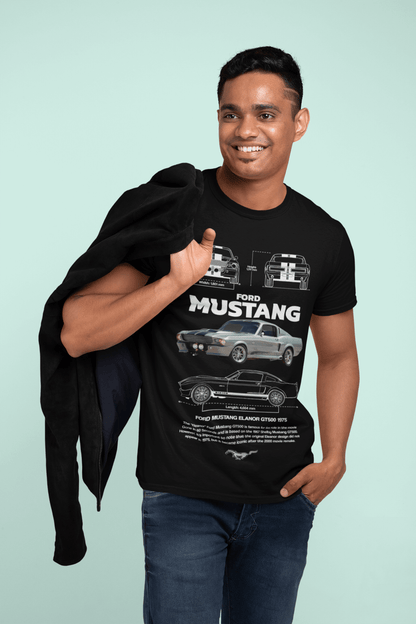 Ford Mustang Eleanor GT500 Graphic T-Shirt — Photo & Line Sketch