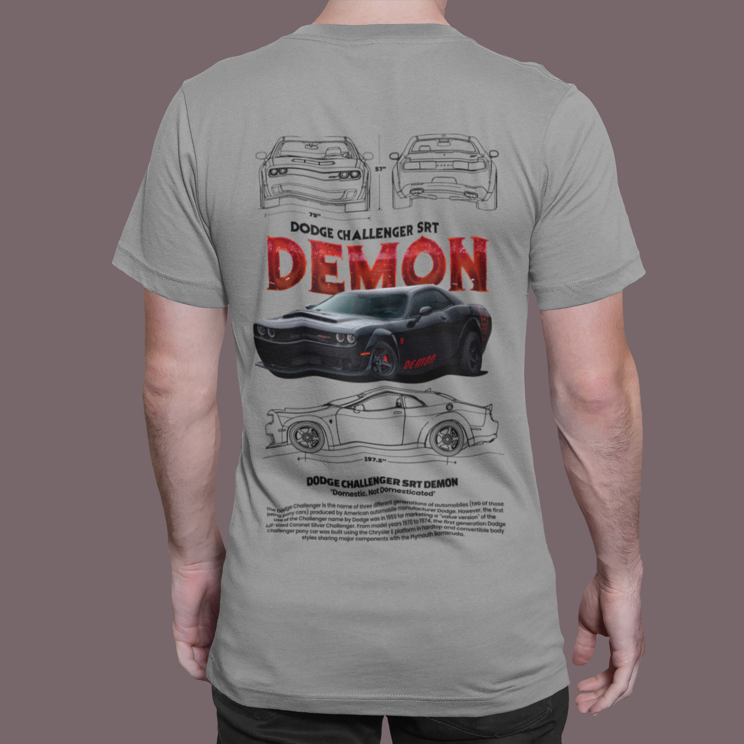 Dodge Challenger SRT Demon Graphic T‑Shirt — Photo & Technical Diagram