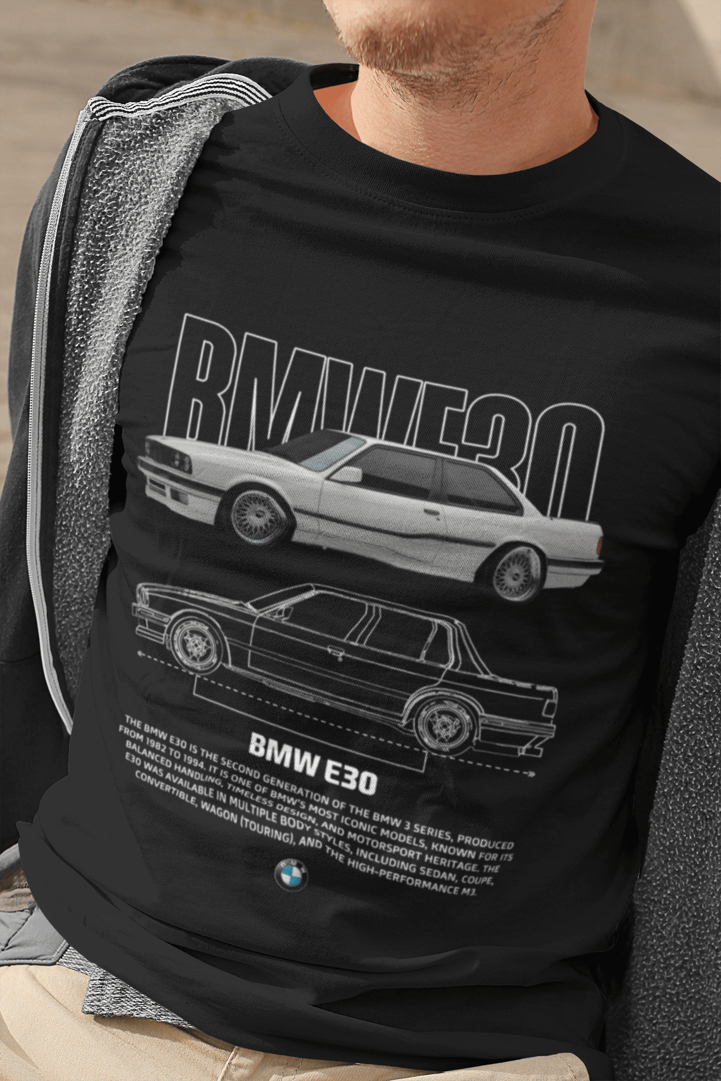T-shirt graphique personnalisé BMW E30 Heritage - T-shirt technique personnalisé « Parrain de la M » 