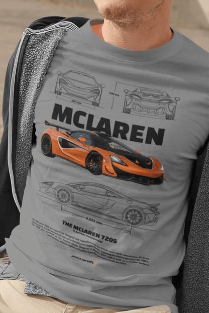 McLaren 720S Graphic T-Shirt — Photo & Line Sketch (Orange)