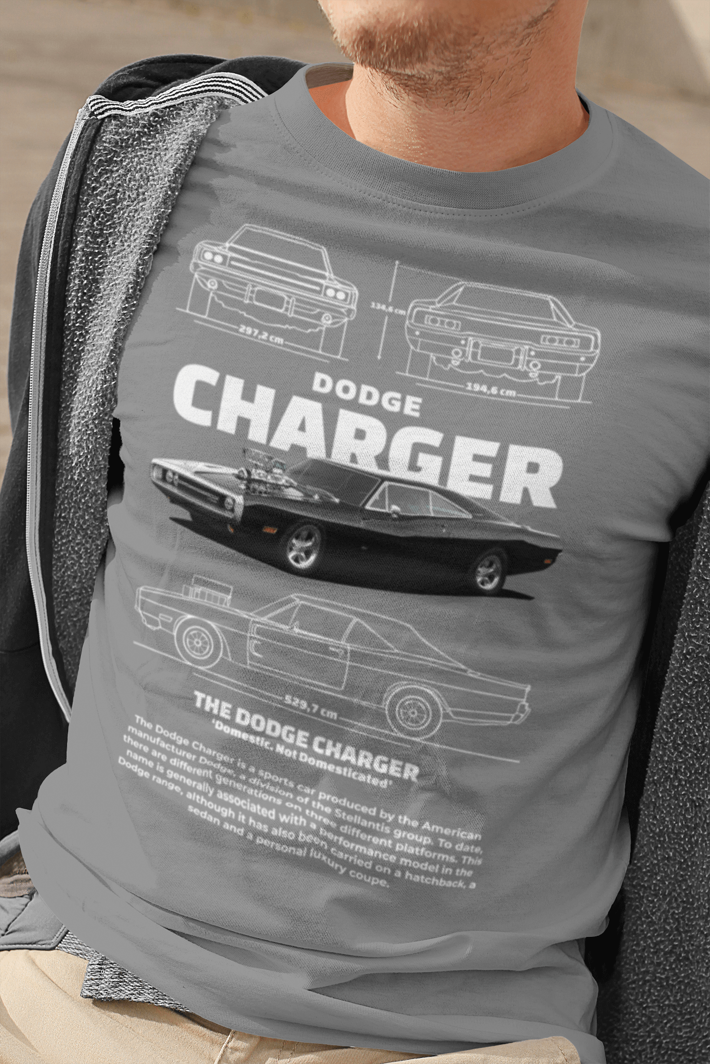 Dodge Charger Graphic T-Shirt — Photo & Line Sketch