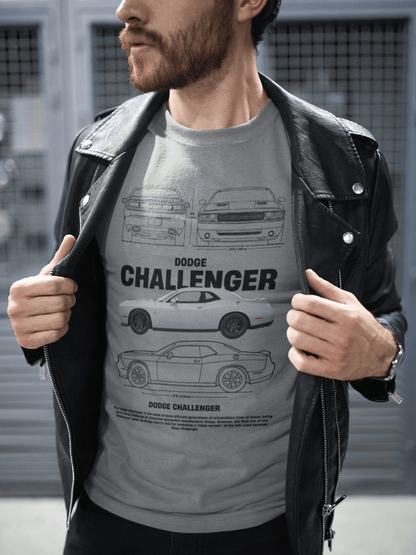 Dodge Challenger Graphic T‑Shirt — Photo & Line Sketch