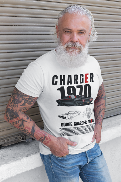 Dodge Charger 1970 Graphic T-Shirt — Photo & Line Sketch