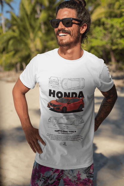 Honda Civic Type R Graphic T-Shirt — Photo & Line Sketch (Red)