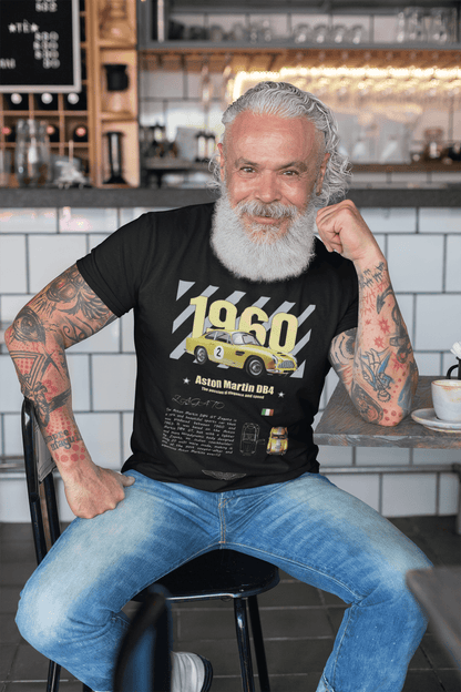 Aston Martin DB4 (1960) Graphic T-Shirt — Racing Poster + Photo