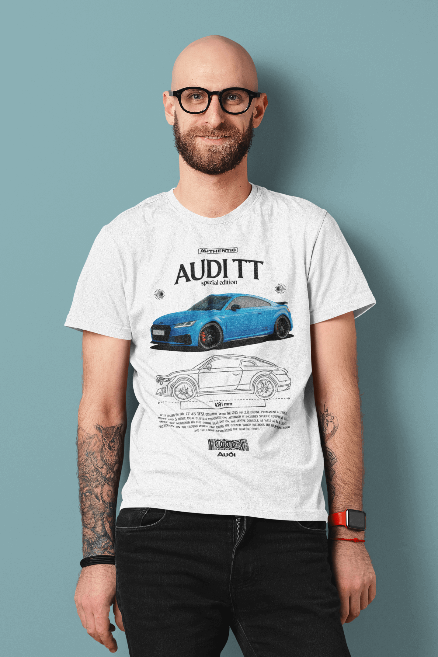Audi TT Graphic T-Shirt — Photo & Line Sketch