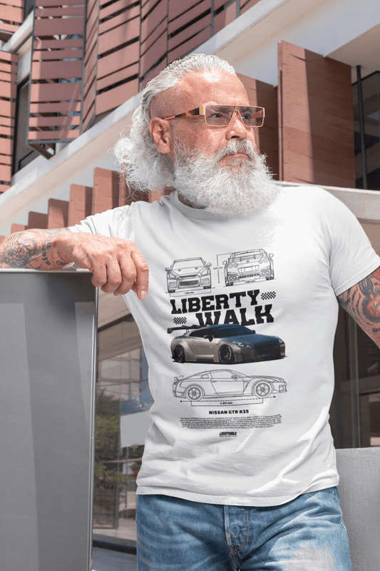 Nissan GT-R R35 Liberty Walk Graphic T-Shirt — Widebody Photo & Blueprint