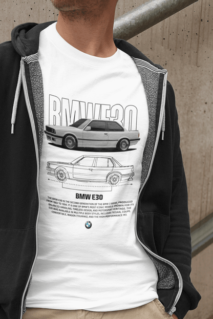 T-shirt graphique personnalisé BMW E30 Heritage - T-shirt technique personnalisé « Parrain de la M » 