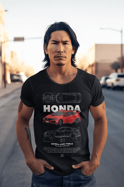 Honda Civic Type R Graphic T-Shirt — Photo & Line Sketch (Red)