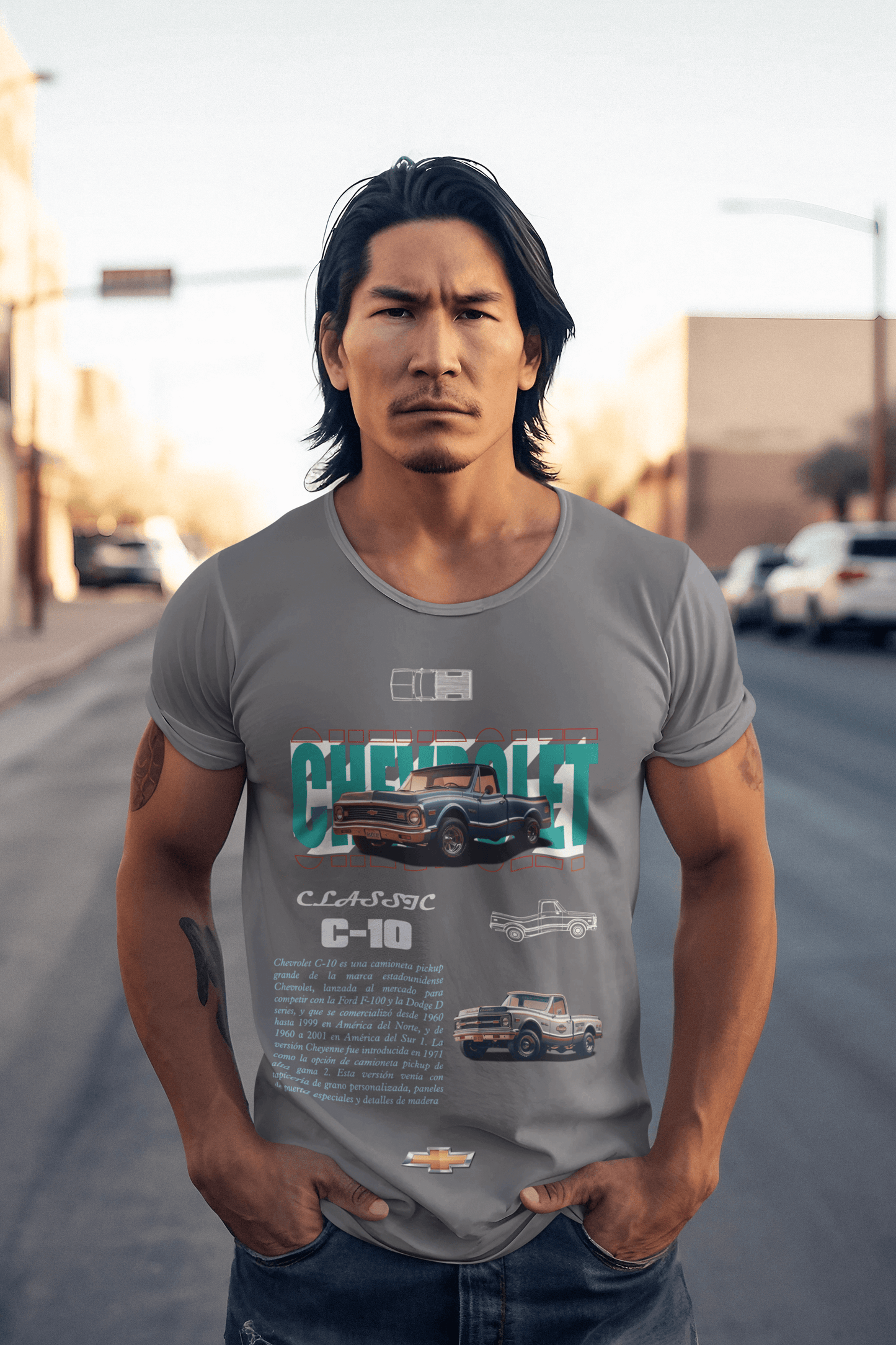 Chevrolet C‑10 Classic Pickup Graphic T‑Shirt — Photo & Line Sketch