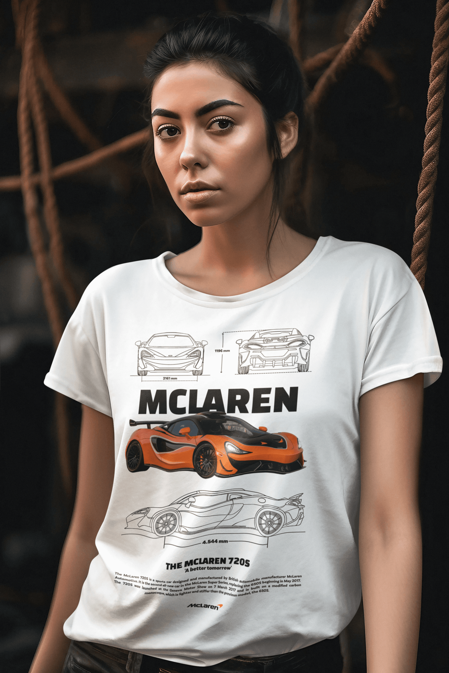 McLaren 720S Graphic T-Shirt — Photo & Line Sketch (Orange)