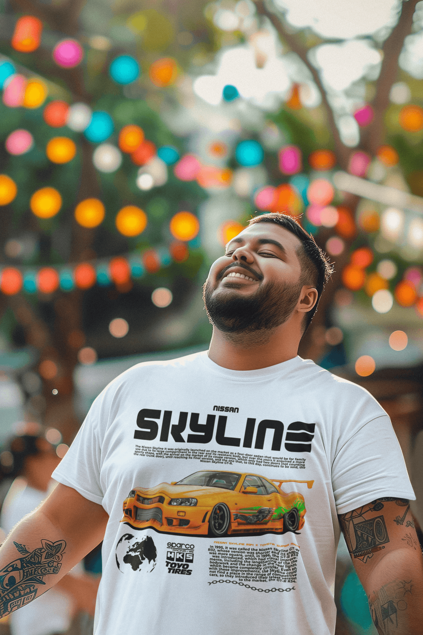 Nissan Skyline R34 Graphic T-Shirt — Yellow Street Car Skyline Poster