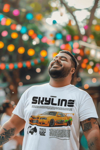 Nissan Skyline R34 Graphic T-Shirt — Yellow Street Car Skyline Poster