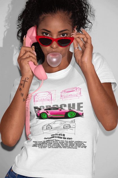 Porsche 911 GT3 RS Graphic Tee — Neon Blueprint Poster