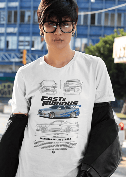 Nissan Skyline GT-R R34 Graphic T-Shirt — Blueprint & Movie Street Car