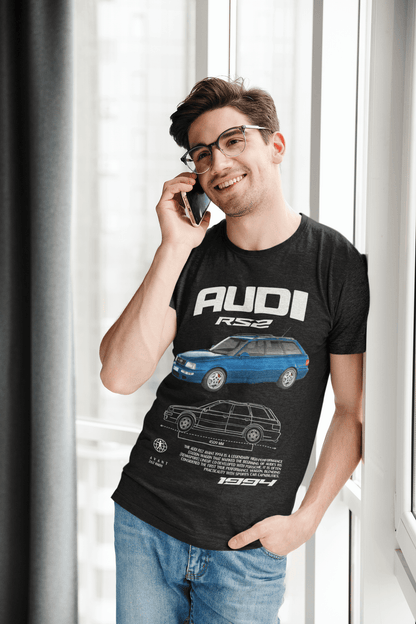 Audi RS2 Avant Graphic T‑Shirt — 1994 Blue Poster & Blueprint