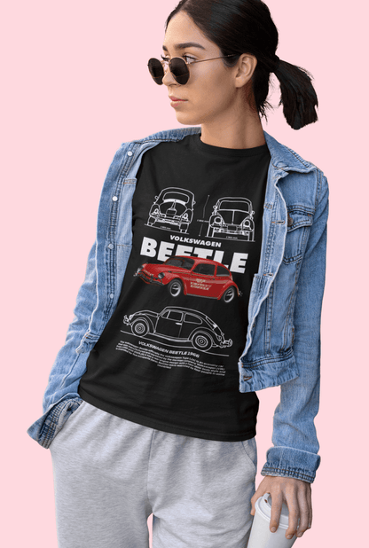 1966 Volkswagen Beetle Technical Blueprint Tee - Personalized Retro Air-Cooled Bug Graphic T-Shirt