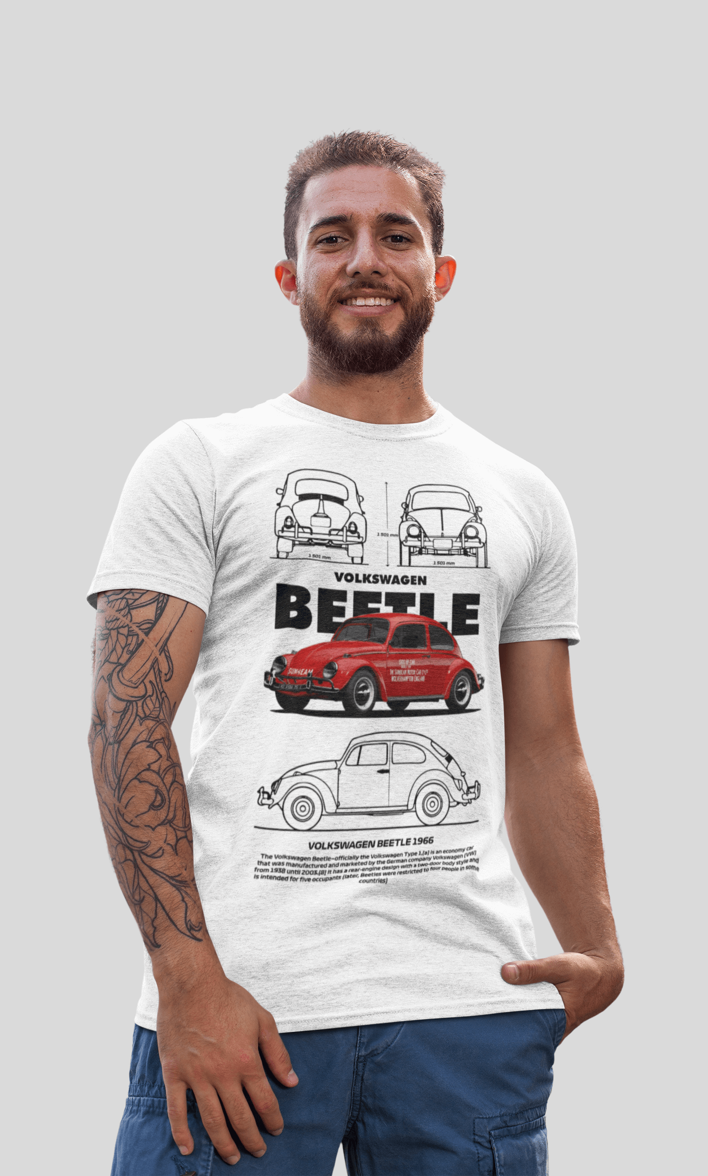 1966 Volkswagen Beetle Technical Blueprint Tee - Personalized Retro Air-Cooled Bug Graphic T-Shirt