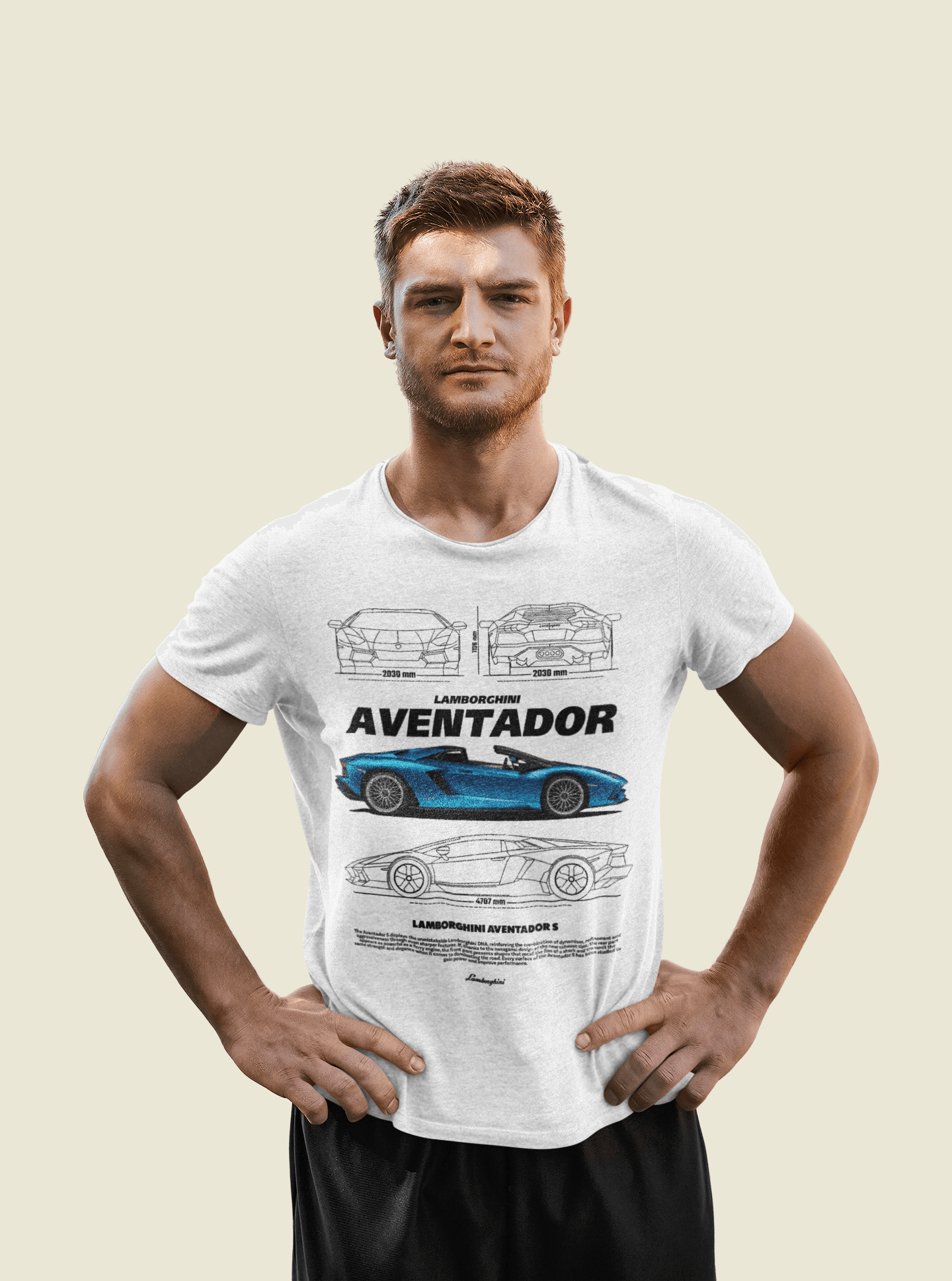 Lamborghini Aventador S Graphic T-Shirt — Photo & Line Sketch (Blue)